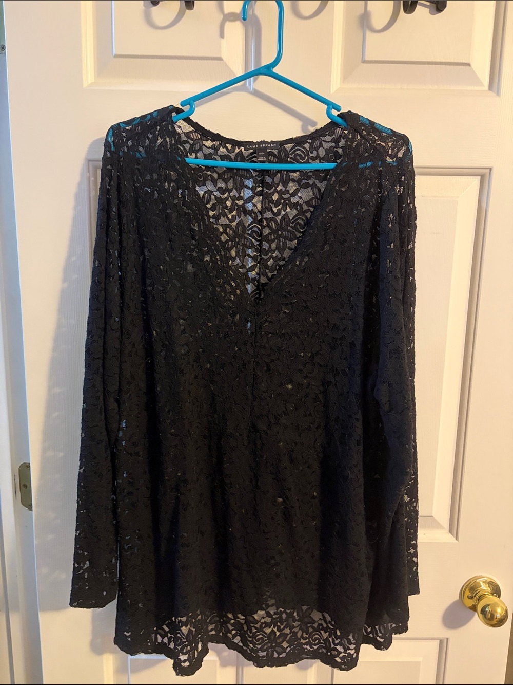 Lace Long-Sleeve V-Neck Top - Black